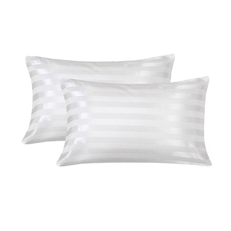 400 Thread Count Satin Stripe Duvet Cover 100% Egyptian Cotton Bedding White Grey