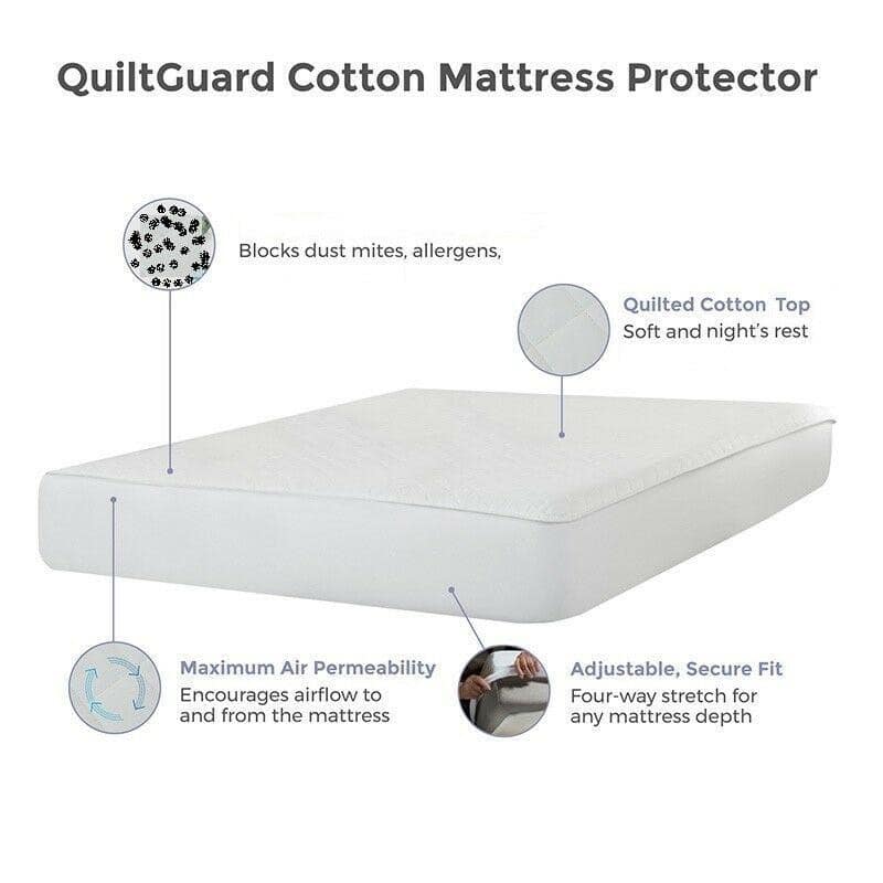 Quilted Mattress Protector 100% Cotton Fitted Bed Cover All UK Sizes 30cm and 40cm Extra Deep