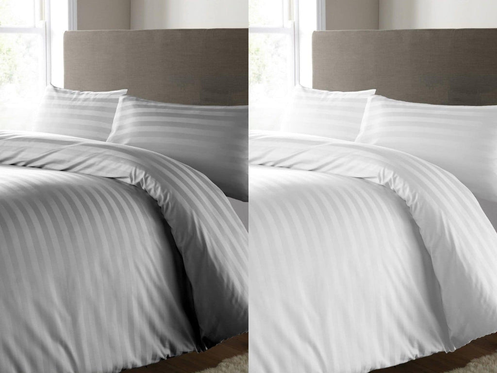 400 Thread Count Satin Stripe Duvet Cover 100% Egyptian Cotton Bedding White Grey