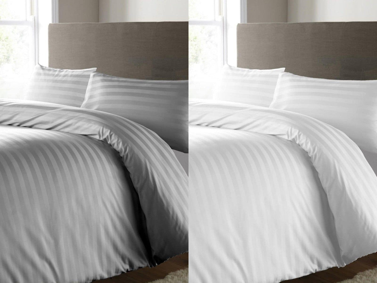 400 Thread Count Satin Stripe Duvet Cover 100% Egyptian Cotton Bedding White Grey