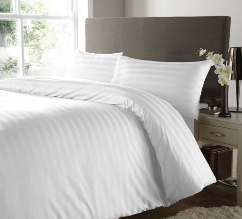400 Thread Count Satin Stripe Duvet Cover 100% Egyptian Cotton Bedding White Grey