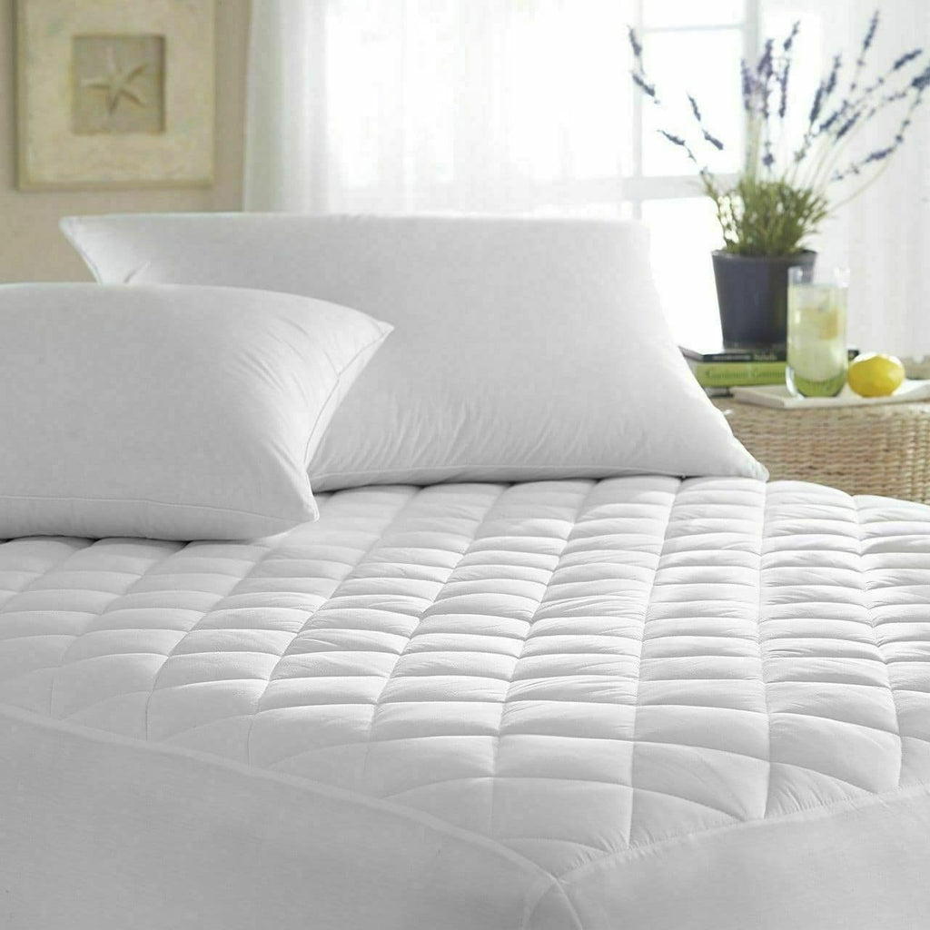 Quilted Mattress Protector 100% Cotton Fitted Bed Cover All UK Sizes 30cm and 40cm Extra Deep