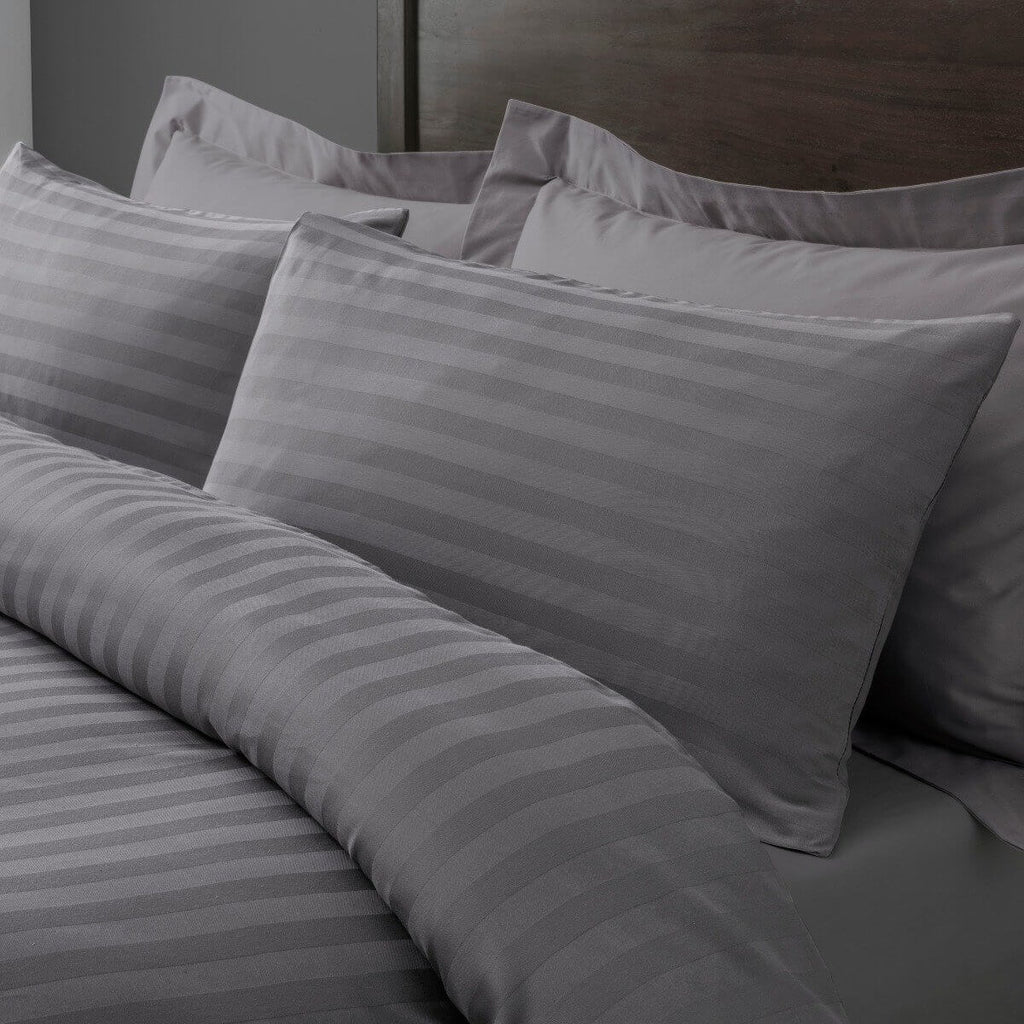 400 Thread Count Satin Stripe Duvet Cover 100% Egyptian Cotton Bedding White Grey