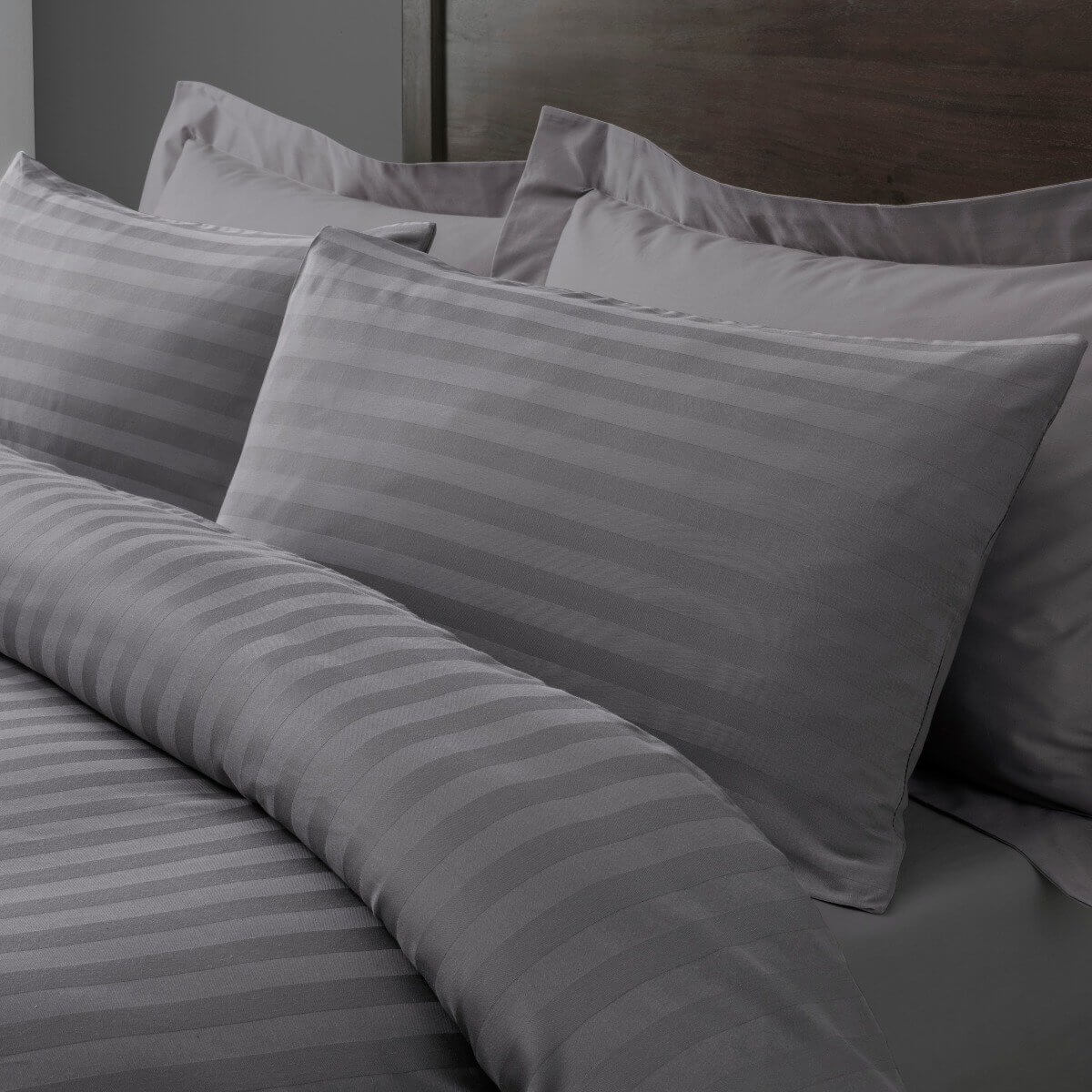 400 Thread Count Satin Stripe Duvet Cover 100% Egyptian Cotton Bedding White Grey